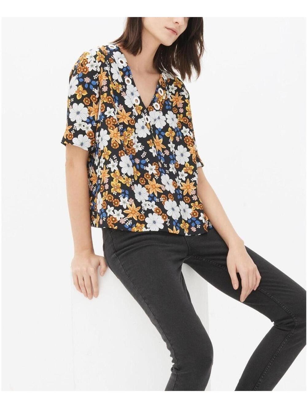 Sandro ParisFloral V-Neck Eyelet Blouse Size 1 Small - Picture 9 of 9